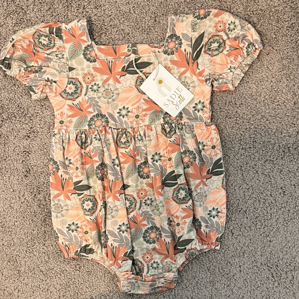 Sadie Scott Floral Romper in Orange and Green